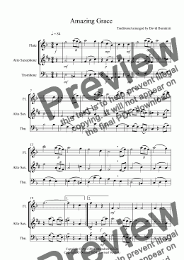 page one of Amazing Grace for Flute, Alto Saxophone and Trombone Trio