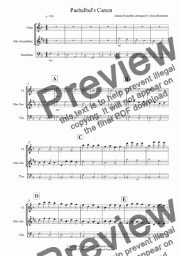 page one of Pachelbel's Canon for Flute, Alto Saxophone and Trombone Trio