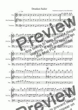 page one of Drunken Sailor for Flute, Alto Saxophone and Trombone Trio