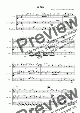 page one of Pie Jesu (from Requiem) for Flute, Alto Saxophone and Trombone Trio