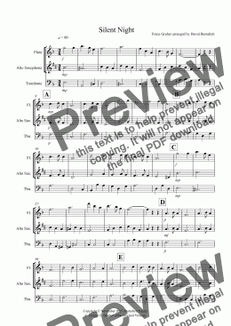 page one of Silent Night for Flute, Alto Saxophone and Trombone Trio