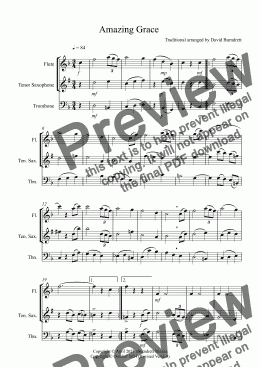 page one of Amazing Grace for Flute, Tenor Saxophone and Trombone Trio