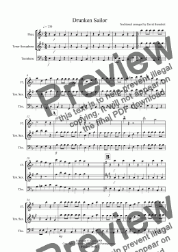 page one of Drunken Sailor for Flute, Tenor Saxophone and Trombone Trio