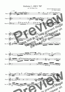 page one of Sinfonia 1 - BWV 787 - arr. for Piano Trio