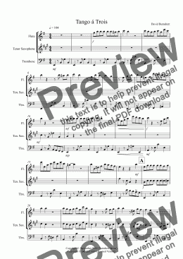 page one of Tango á Trois for Flute, Tenor Saxophone and Trombone Trio