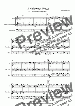 page one of 3 Halloween Pieces for Flute, Tenor Saxophone and Trombone Trio