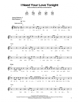 page one of I Need Your Love Tonight (Easy Guitar)