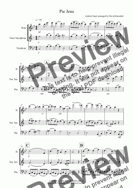 page one of Pie Jesu (from Requiem) for Flute, Tenor Saxophone and Trombone Trio