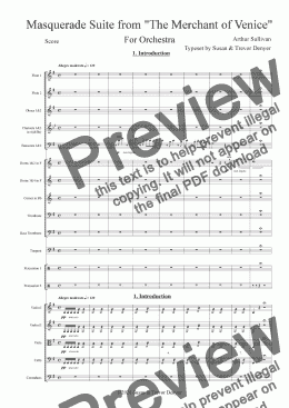 page one of Masquerade Suite from %22The Merchant of Venice%22 - Orchestra - Sullivan - Score