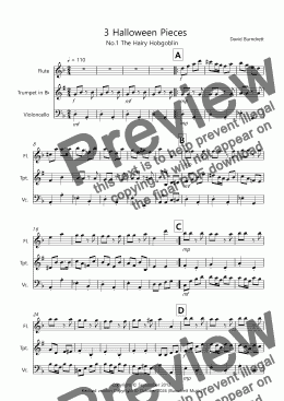 page one of 3 Halloween Pieces for Flute, Trumpet and Cello Trio