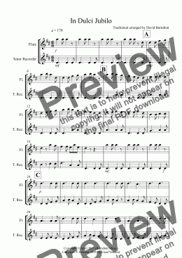 page one of In Dulci Jubilo for Flute and Tenor Recorder Duet