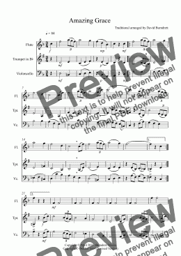 page one of Amazing Grace for Flute, Trumpet and Cello Trio