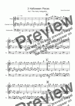 page one of 3 Halloween Pieces for Flute, Clarinet and Cello Trio