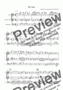 page one of Pie Jesu (from Requiem) for Flute, Clarinet and Cello Trio