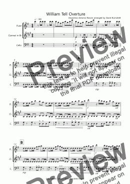 page one of William Tell Overture for Flute, Clarinet and Cello Trio