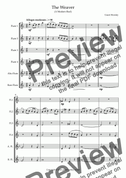 page one of  The Weaver.  A Modern Reel for Flute Choir