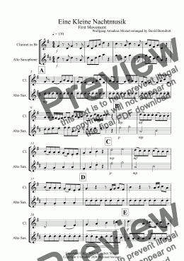 page one of Eine Kleine Nachtmusik (1st movement) for Clarinet and Alto Saxophone Duet