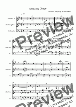 page one of Amazing Grace for Clarinet, Alto Saxophone and Cello Trio