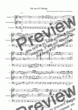 page one of Air on a G String for Clarinet, Alto Saxophone and Cello Trio