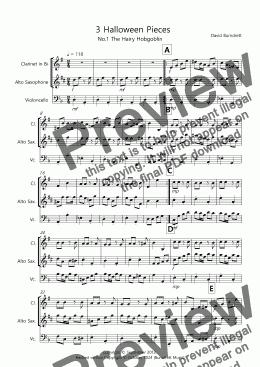 page one of 3 Halloween Pieces for Clarinet, Alto Saxophone and Cello Trio