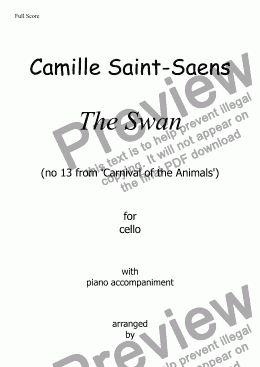 page one of The Swan (Carnival of the animals) for cello and piano