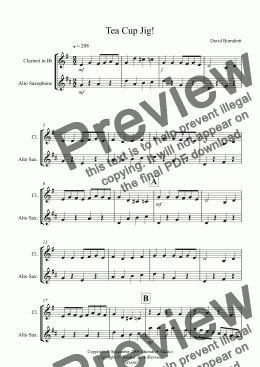 page one of Tea Cup Jig! for Clarinet and Alto Saxophone Duet