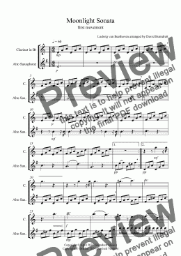 page one of Moonlight Sonata (1st movement) for Clarinet and Alto Saxophone Duet