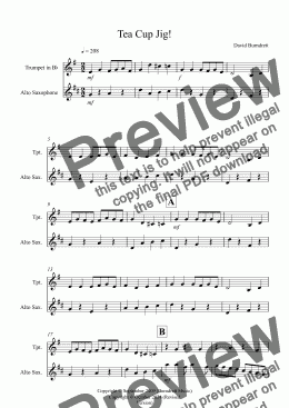 page one of Tea Cup Jig! for Trumpet and Alto Saxophone Duet