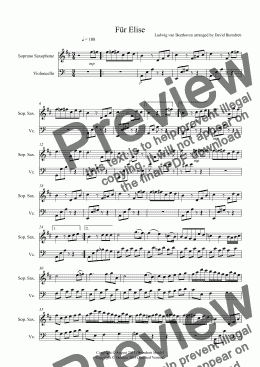 page one of Für Elise for Soprano Saxophone and Cello Duet