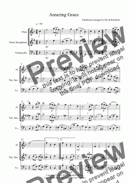 page one of Amazing Grace for Flute, Tenor Saxophone and Cello Trio