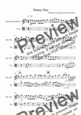 page one of Danny Boy for Soprano Saxophone and Viola Duet