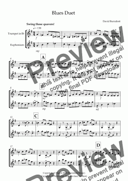 page one of Blues Duet for Trumpet and Euphonium Duet