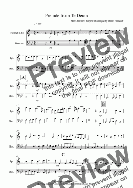 page one of Prelude from Te Deum for Trumpet and Bassoon Duet