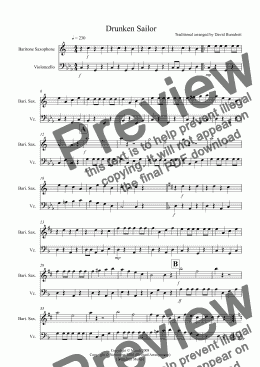 page one of Drunken Sailor for Baritone Saxophone and Cello Duet