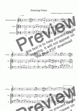 page one of Amazing Grace for Descant Recorder, Violin and Cello Trio