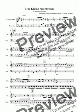 page one of Eine Kleine Nachtmusik (1st movement) for Trumpet and Bassoon Duet