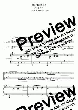 page one of "Humoresque" op.101-7, piano trio / Bass Clarinet duet