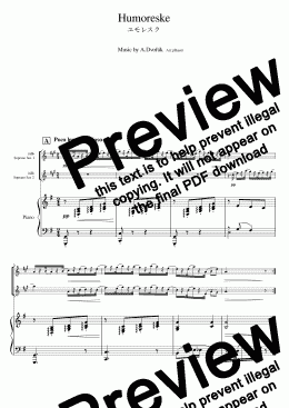 page one of "Humoresque" op.101-7, piano trio / Soprano Sax duet