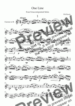 page one of One Line  - Unaccopmanied Clarinet Solos