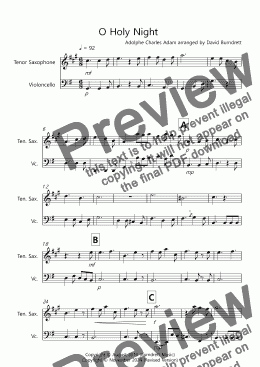 page one of O Holy Night for Tenor Saxophone and Cello Duet