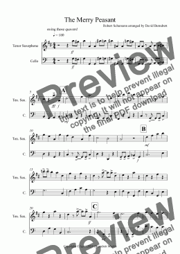 page one of The Merry Peasant (Jazzy Style!) for Tenor Saxophone and Cello Duet