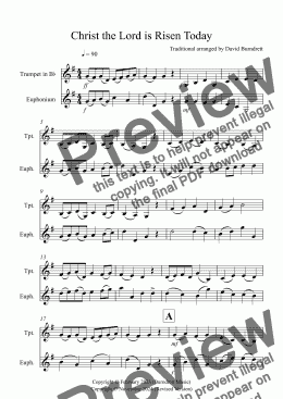 page one of Christ the Lord is Risen Today for Trumpet and Euphonium Duet