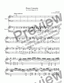 page one of Piano Concerto No. 3 in E-flat by John Field, 2-piano score