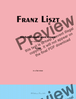 page one of Liszt-Ein fichtenbaum stent einsam,in e flat minor