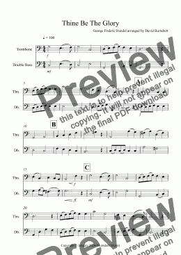 page one of Thine Be The Glory for Trombone and Double Bass Duet