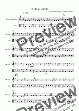 page one of In Dulci Jubilo for Descant Recorder and Viola Duet