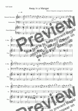 page one of Away in a Manger for Descant Recorder and Cello Duet