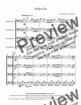 page one of Aloha Oe (Cello Quartet)