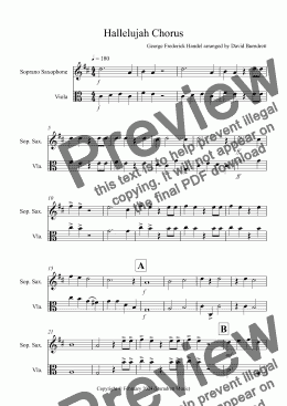 page one of Hallelujah Chorus for Soprano Saxophone and Viola Duet