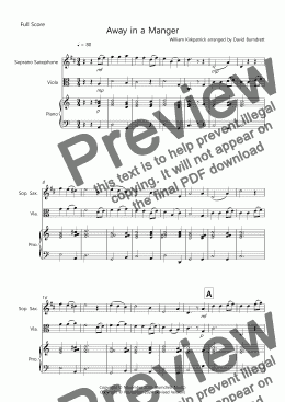 page one of Away in a Manger for Soprano Saxophone and Viola Duet